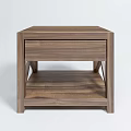 Walnut Wooden Nightstand With Drawer X Shaped Legs And Open Lower Shelf