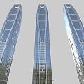 Three Modern High Rise Office Buildings With Glass Curtain Walls Sleek Curved Design Reflecting Sky