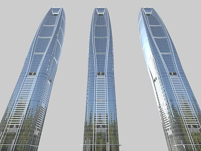 Three Modern High Rise Office Buildings With Glass Curtain Walls Sleek Curved Design Reflecting Sky 3d model