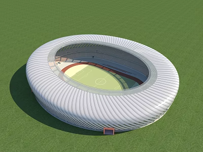 Modern Oval Stadium With White Ribbed Exterior And Green Field Interior 3d model