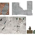 Various Wall Textures Including Brick Damaged Surfaces And Decorative Elements 3d model