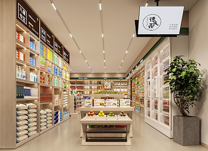 Modern Convenience Store Grain and Oil Store Fruit and Vegetable Supermarket 3d model