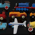 Colorful Vintage Toy Vehicles Collection With Classic Cars Airplane And Trucks