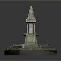 Rustic Stone Tower With Spire On Hexagonal Steps Surrounding Greenery Scenery