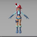 Stylish 3D Character Creature With Pink Hair Blue Outfit Bow Gloves And Boots