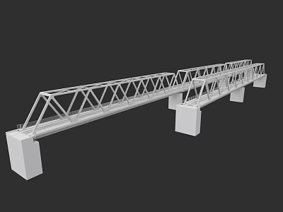 Train Traveling Over Steel Truss Railway Bridge with Concrete Supports 3d model