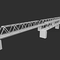 Train Traveling Over Steel Truss Railway Bridge with Concrete Supports