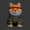 Cute Shiba Inu Plush Toy Wearing Camouflage Outfit And Red Headband
