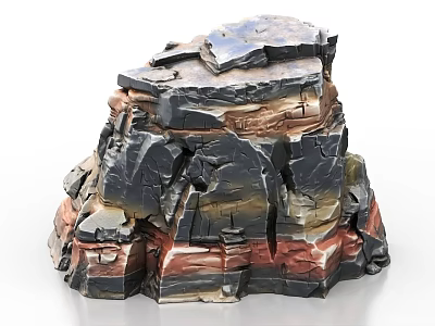 Multicolored Layered Rockery Stone with Natural Textures for Garden Decoration 3d model