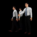 Men In White Shirts Blue Ties Black Pants Brown Shoes Different Poses Black Background