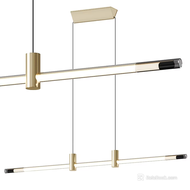 Modern Brass Linear Pendant Light With Black Accents For Interior Design 3d model