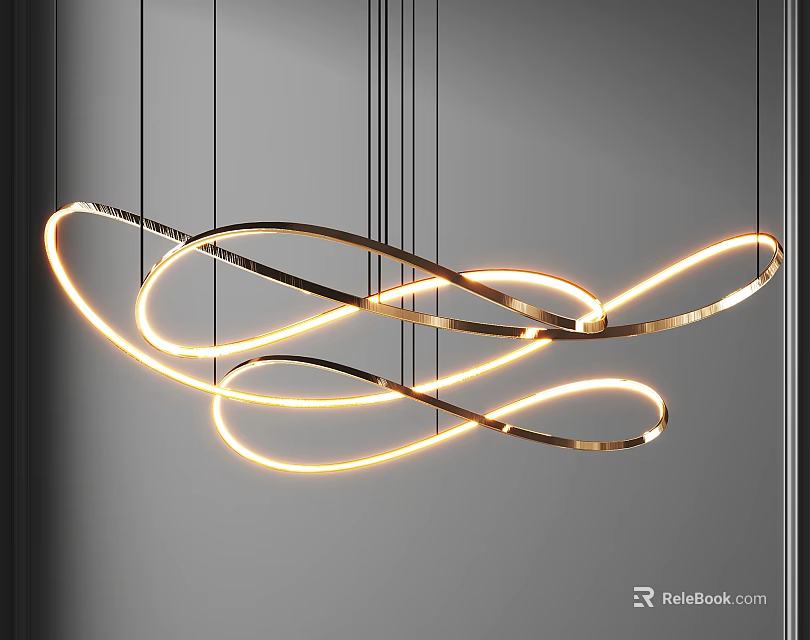 Modern Gold Curved Chandelier With Illuminated LED Strips And Streamlined Design 3d model 