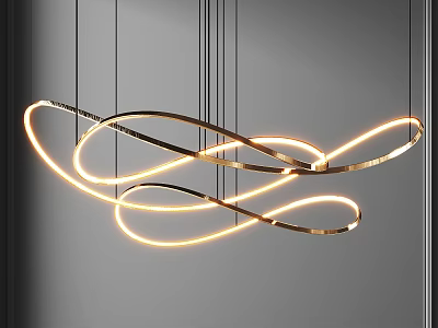 Modern Gold Curved Chandelier With Illuminated LED Strips And Streamlined Design 3d model