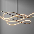 Modern Gold Curved Chandelier With Illuminated LED Strips And Streamlined Design