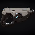 Futuristic Sci Fi Pistol With White Black Body Blue Glowing Accents Marked 39