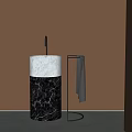 Modern Washbasin with White and Black Marble Stand and Towel Rack on Brown Wall
