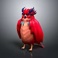 Game Movie Character Red Owl With Blue Horns Fluffy Feathers And Sharp Claws