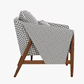 Checkered Fabric Armchair With Modern Wooden Frame Plush Cushions And Decorative Throw