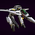 White Mechanical Robot In Fighter Jet Design With Weapon And Arm Features 3d model