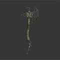 Ornate Decorative Axe With Winged Head And Carved Handle Details