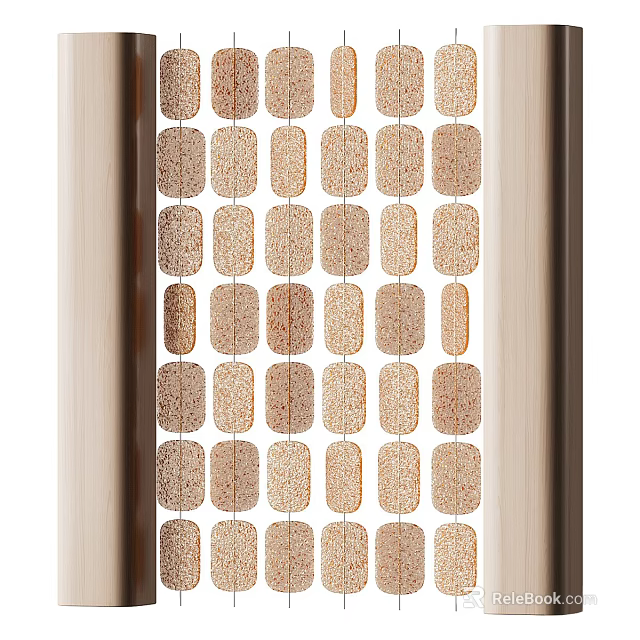 Decorative Wooden Frame Room Divider With Beaded Design And Natural Tones For Home Interior 3d model 