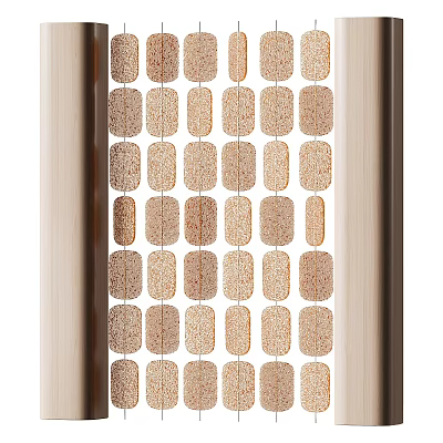 Decorative Wooden Frame Room Divider With Beaded Design And Natural Tones For Home Interior 3d model