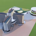Modern Office Building Showcasing Unique Glass Curtain Walls And Green Lawn Front Design