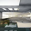 Modern Single Family House With Large Glass Walls Water Feature And Concrete Structure Skylights