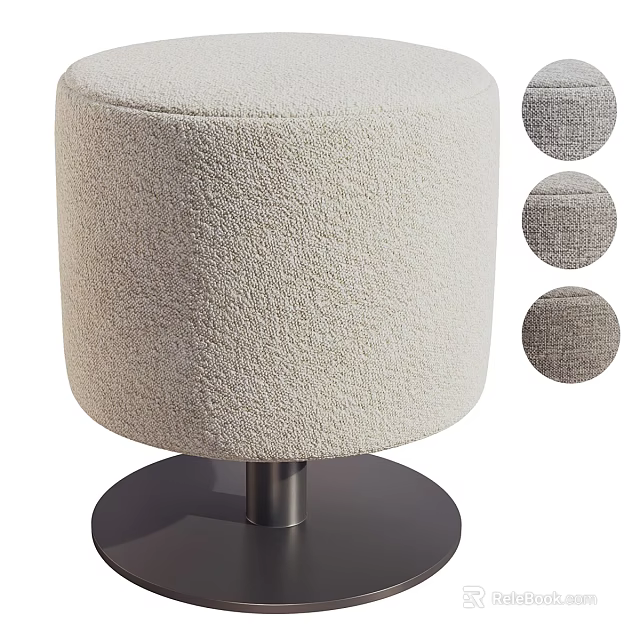 Plush Cream Round Stool With Metal Base And Various Color Options 3d model 
