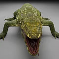 Green Reptile With Yellow Spots Open Mouth And Sharp Teeth Scaly Body