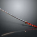 Katana Weapon With Long Slender Blade Red Striped Handle And Golden Accents On Dark Background
