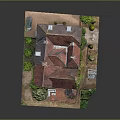 Detailed Miniature Red Brick House Model With Red Roof Chimneys And Garden Plants