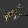 Detailed Vintage Military Aircraft With Camouflage Paint Twin Blue Engines And Wing Insignia