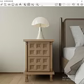 Wooden Bedside Table With White Lamp Next To Modern Bedroom Bed