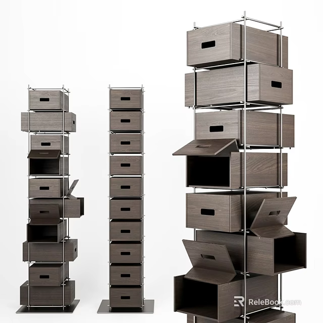 Modern Wooden Shoe Cabinet Design With Stacked Drawers And Open Shelves 3d model 