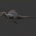 Realistic Spinosaurus Dinosaur Model With Red Pink Sail Standing Open Mouth Dark Background