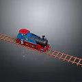 Small Red and Blue Toy Train Moving on Long Railway Track