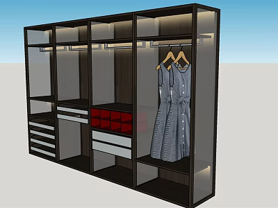 Modern Wardrobe Design With Glass Doors Hanging Area Drawers And Shelves 3d model