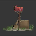 Red Mailbox Number 201 On Wooden Post With Cardboard Boxes Stone Slabs And Grass