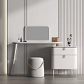 Modern White Dressing Table With Mirror Stool Drawers And Decorative Items 3d model