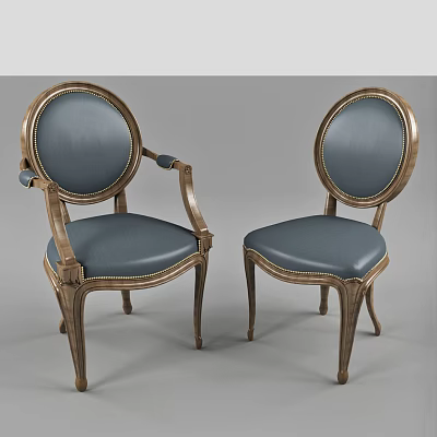 Elegant Classic Dining Chairs With Carved Wooden Frame And Blue Leather Seats 3d model