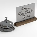 Vintage Metal Service Bell With Wooden Stand And Please Ring For Service Sign