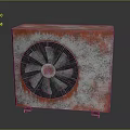 Rusty Red And Gray Industrial Fan Unit With Metal Casing And Base Stands