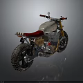 Vintage Style Motorcycle With Red Seat Metallic Body And Chunky Off Road Tires