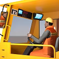 Yellow Engineering Bus With Aerial Work Platform And Hydraulic Lifting Arm 3d model