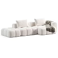 Plush Two Seater Sofa With Soft Cushions And Throw Blanket In White And Green