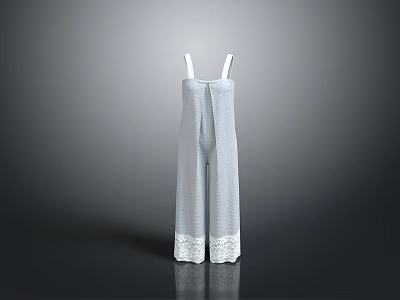 Stylish Gray Sleeveless Overalls With White Lace Trim For Modern Fashion 3d model