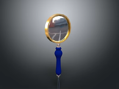 Practical Magnifying Glass With Gold Frame And Blue Handle For Daily Use 3d model