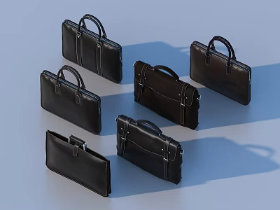 Multiple Black Leather Briefcases With Handheld Design And Professional Style 3d model