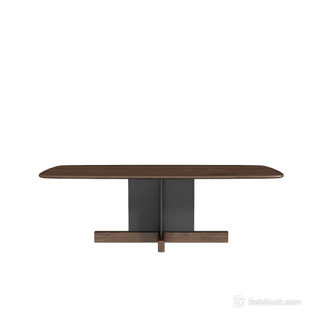 Modern Dining Table With Sleek Wooden Tabletop And Black Metal Base Design 3d model 